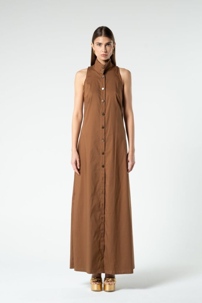 aiki look brown maxi dress front