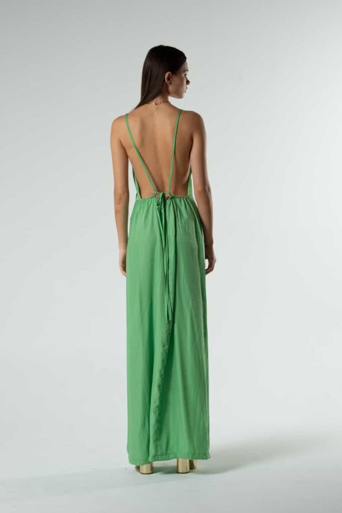 aiki look green maxi dress back