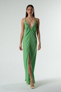 aiki look green maxi dress open